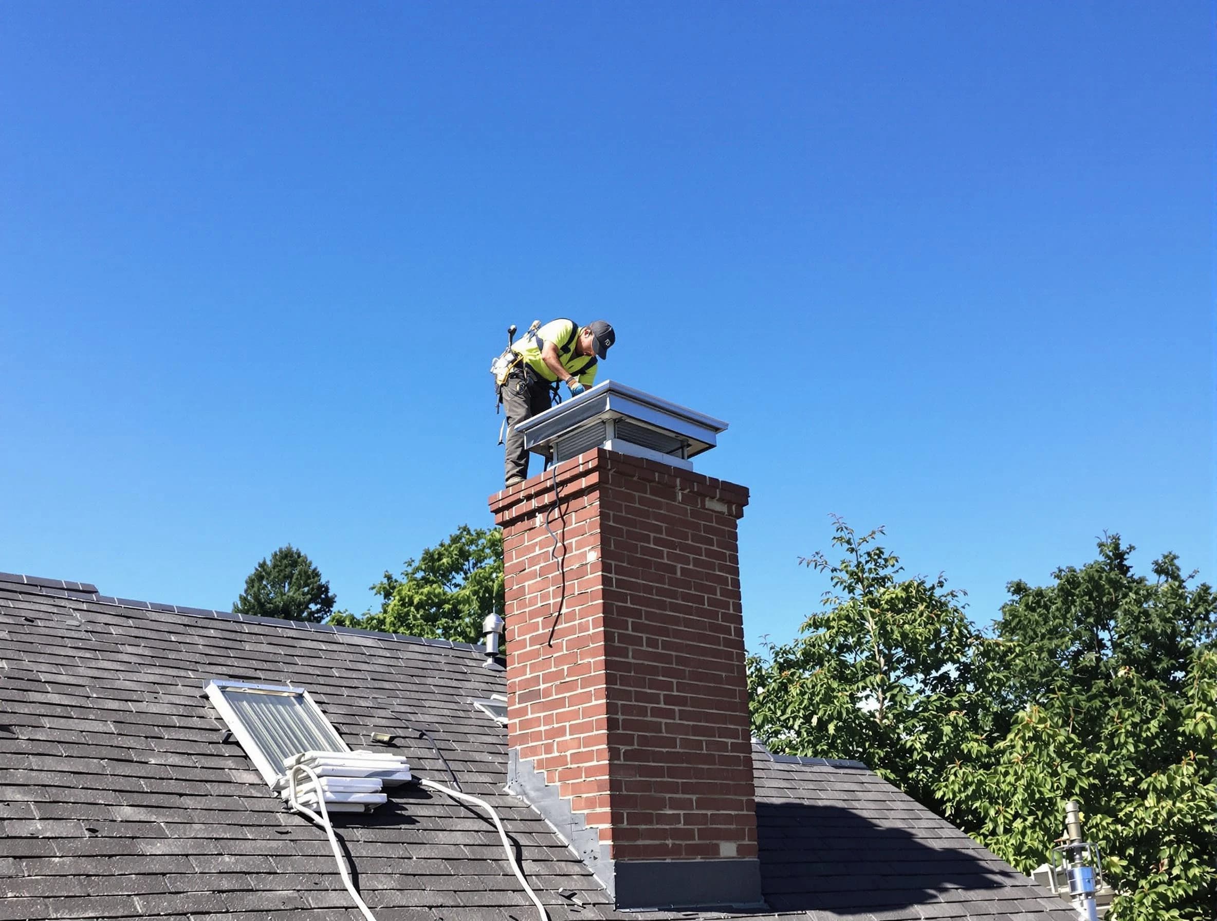 Centerville Chimney Sweep technician measuring a chimney cap in Centerville, UT