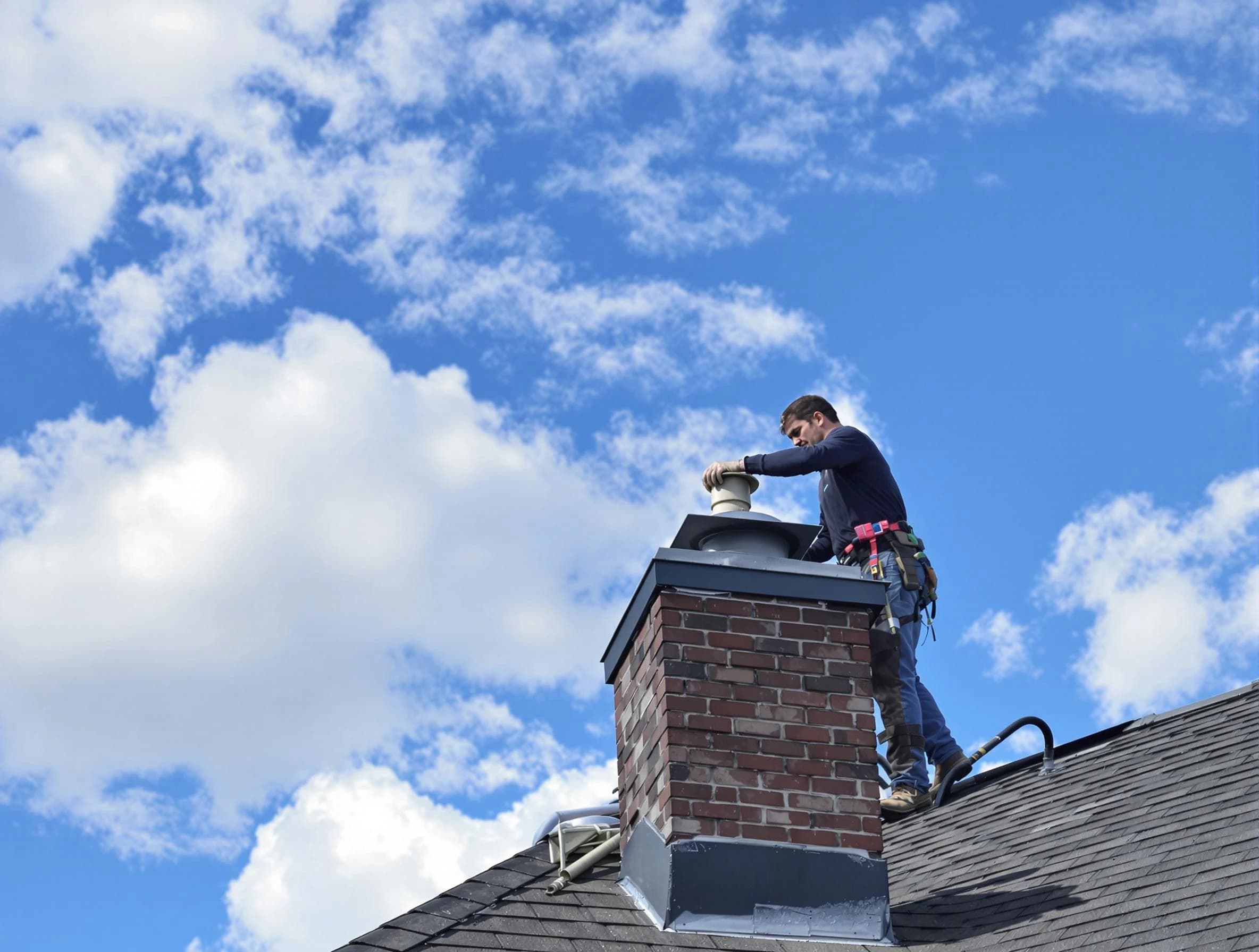 Centerville Chimney Sweep installing a sturdy chimney cap in Centerville, UT