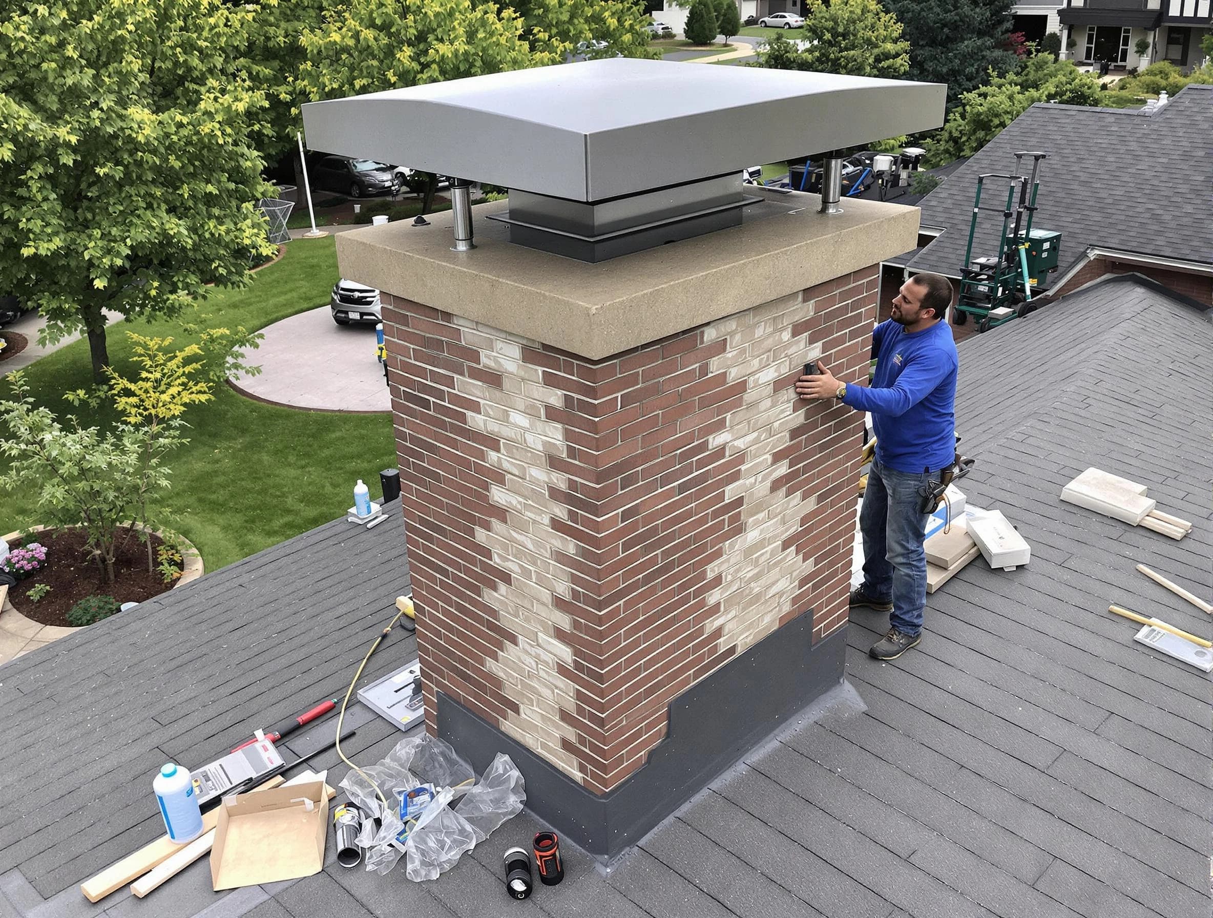 Centerville Chimney Sweep team working on a custom chimney remodel in Centerville, UT