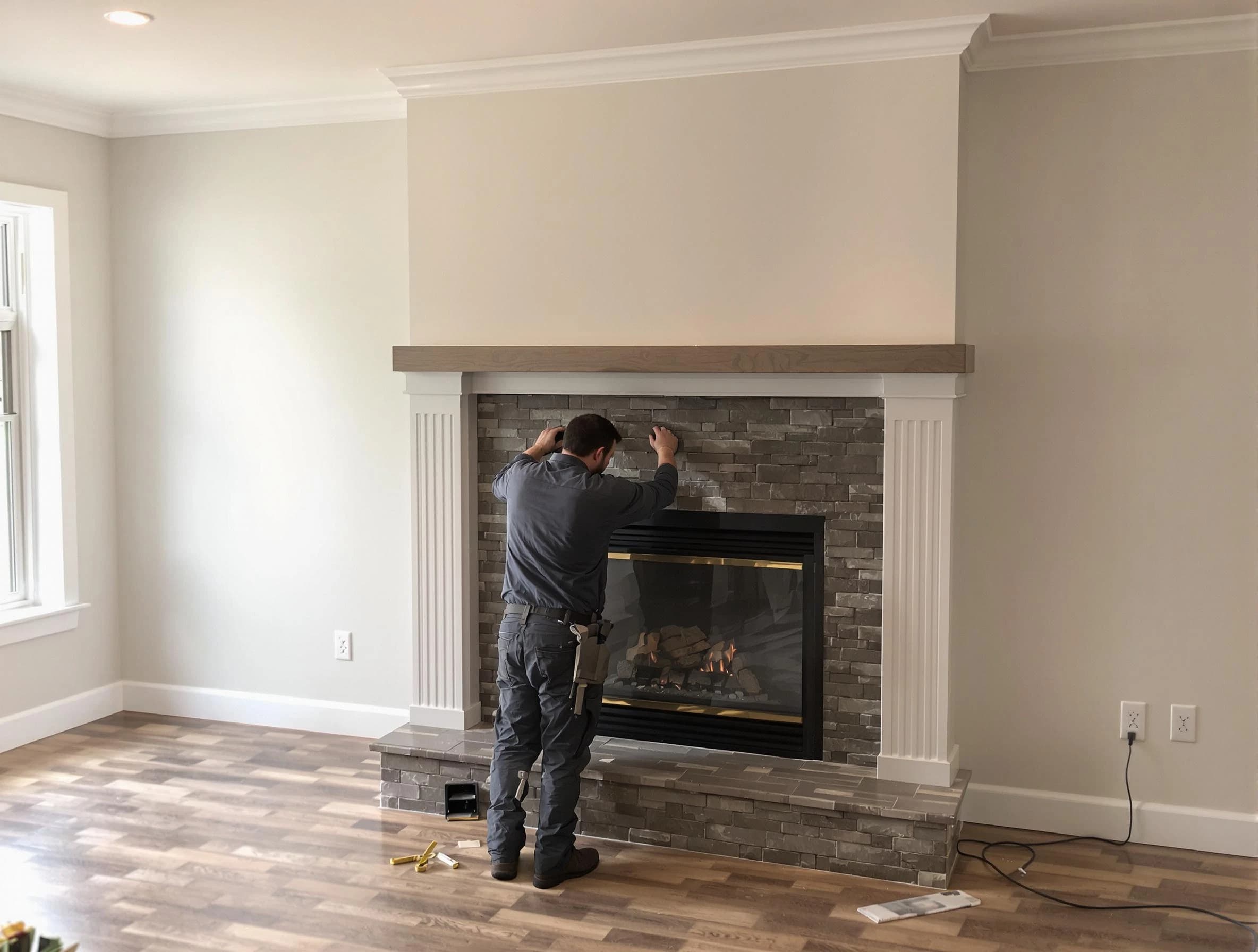 Centerville Chimney Sweep finishing a custom fireplace install in Centerville, UT